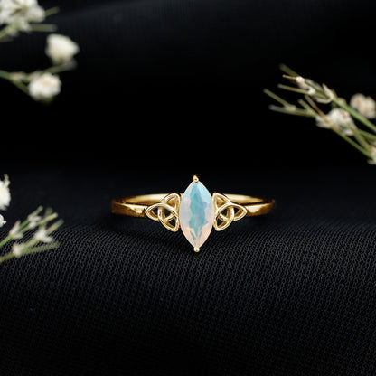 Natural Ethiopian Opal October Birthstone Ring with Celtic Knot