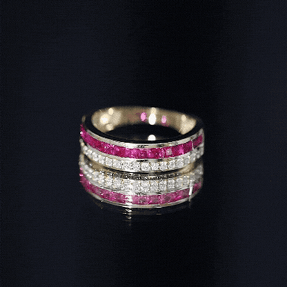 Natural Princess Cut Ruby Diamond Wedding Band Ring for Women