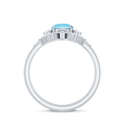 Real Aquamarine Designer Trio Wedding Ring Set with Diamond