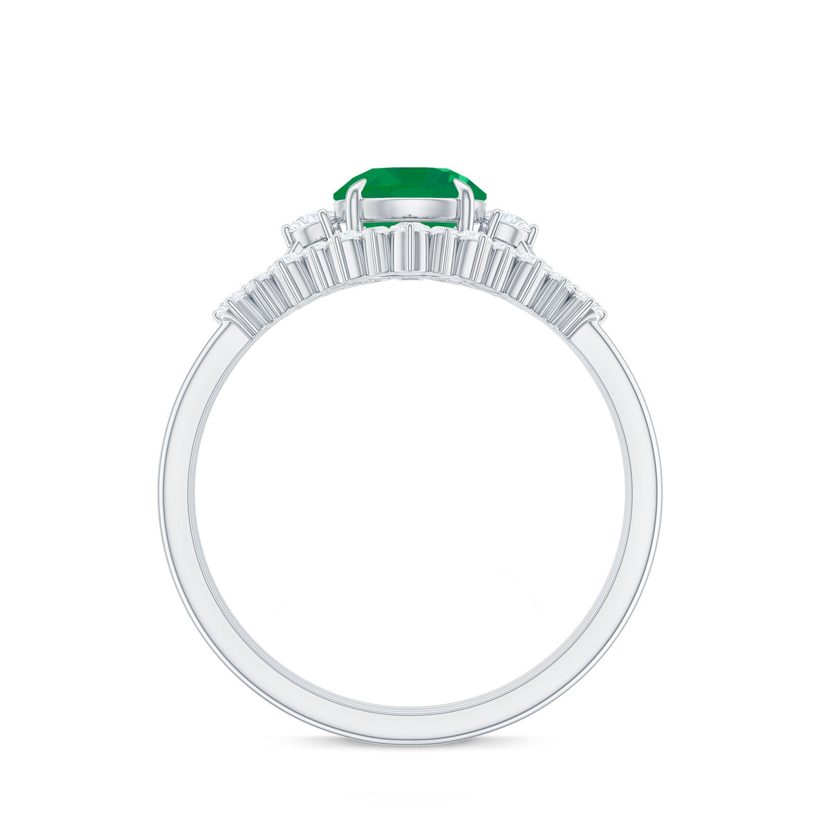 Vintage Inspired 0.4 Carat Emerald Diamond Wedding Bridal Ring Set of 3