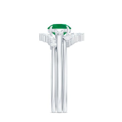 Vintage Inspired 0.4 Carat Emerald Diamond Wedding Bridal Ring Set of 3
