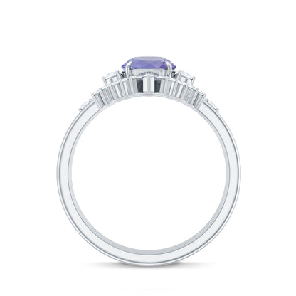 0.5 Carat Vintage Style Tanzanite 3 Piece Bridal Ring Set with Diamond Enhancers