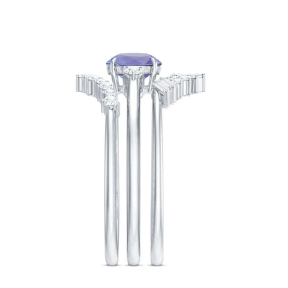 0.5 Carat Vintage Style Tanzanite 3 Piece Bridal Ring Set with Diamond Enhancers