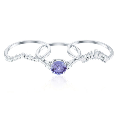 0.5 Carat Vintage Style Tanzanite 3 Piece Bridal Ring Set with Diamond Enhancers