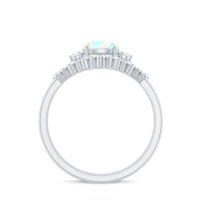 0.8 Carat Natural Ethiopian Rainbow Opal Diamond Wedding Bridal Ring Set of 3