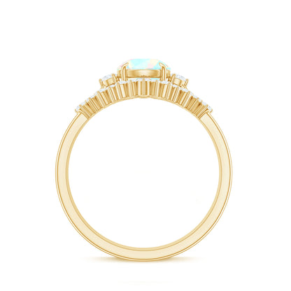 0.8 Carat Natural Ethiopian Rainbow Opal Diamond Wedding Bridal Ring Set of 3