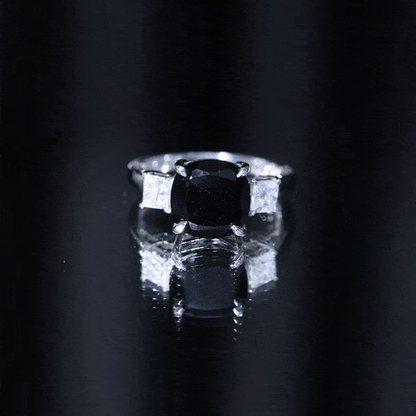 3.8 Carat Cushion Cut Lab Grown Black Diamond Three Engagement Ring with Moissanite