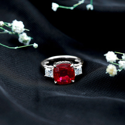 Lab Created Ruby Cushion Engagement Ring with Moissanite