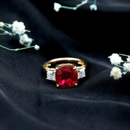 Lab Created Ruby Cushion Engagement Ring with Moissanite