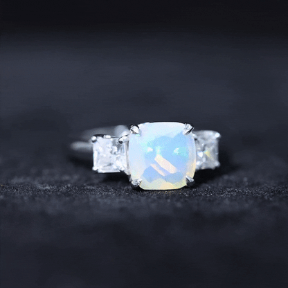 1.8 Carat Genuine Cushion Cut Ethiopian Opal 3 Stone Engagement Ring with Moissanite