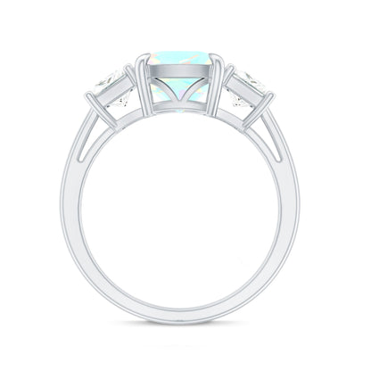 1.8 Carat Genuine Cushion Cut Ethiopian Opal 3 Stone Engagement Ring with Moissanite