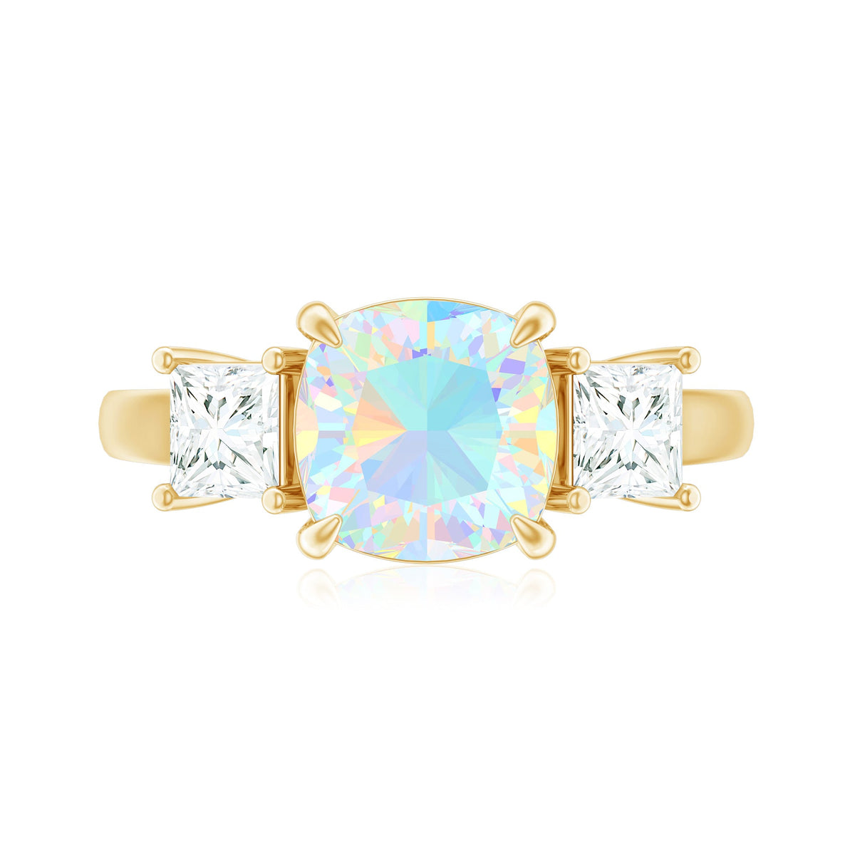 1.8 Carat Genuine Cushion Cut Ethiopian Opal 3 Stone Engagement Ring with Moissanite
