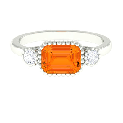 1 Carat East West Fire Opal Engagement Ring with Diamond