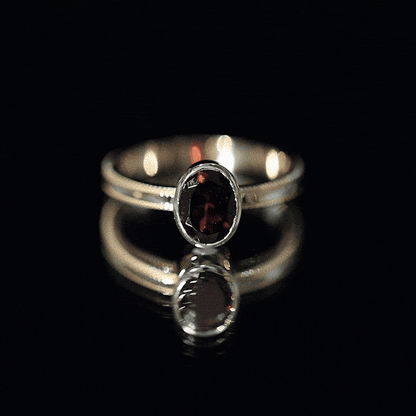 Certified Real Garnet Oval Engagement Ring in Bezel Setting