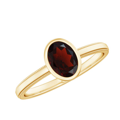 Certified Real Garnet Oval Engagement Ring in Bezel Setting
