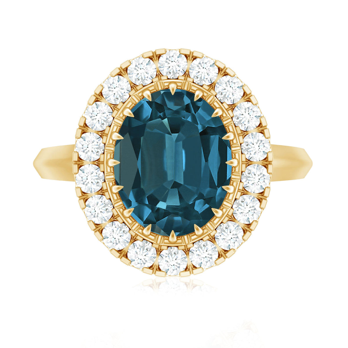 Genuine London Blue Topaz Statement Engagement Ring with Diamond