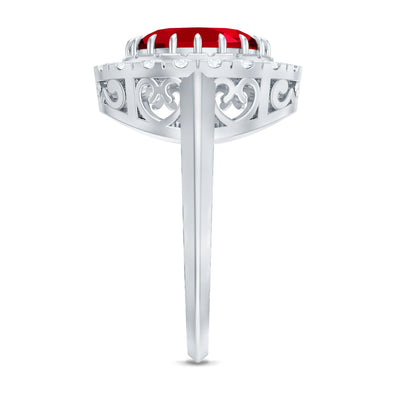 4 Carat Oval Lab Created Ruby and Diamond Vintage Engagement Ring