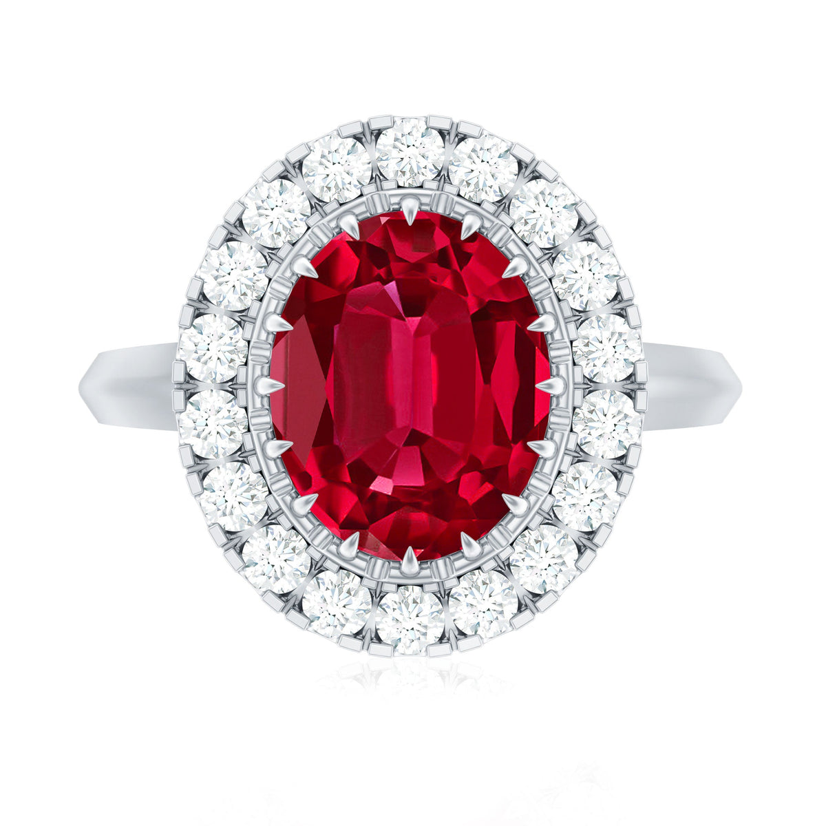4 Carat Oval Lab Created Ruby and Diamond Vintage Engagement Ring
