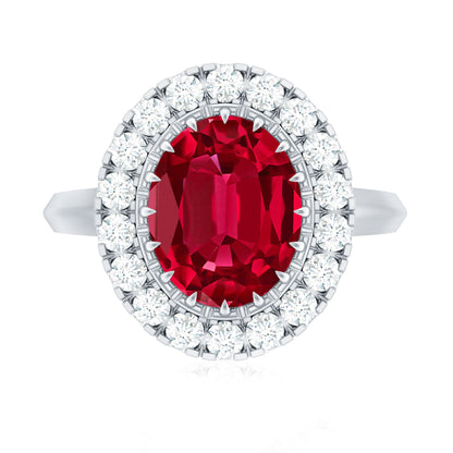 4 Carat Oval Lab Created Ruby and Diamond Vintage Engagement Ring
