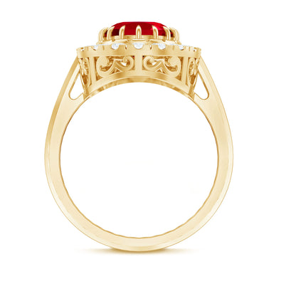 4 Carat Oval Lab Created Ruby and Diamond Vintage Engagement Ring