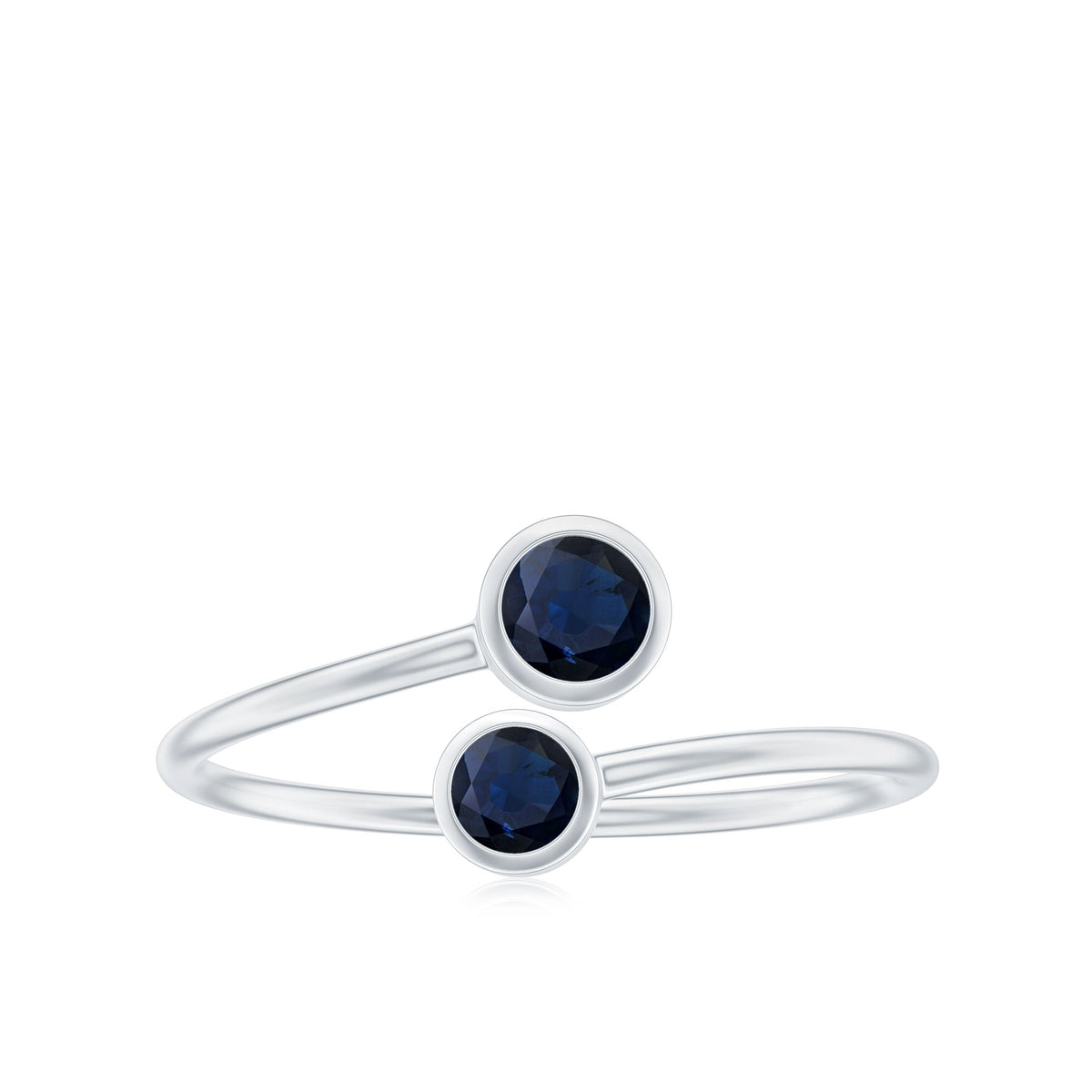 Bezel Set Blue Sapphire Two Stone Promise Ring in Bypass Shank