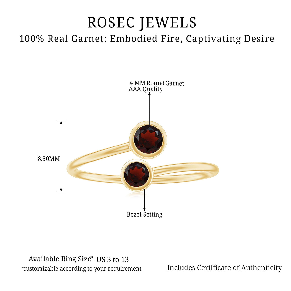 Natural Garnet 2 Stone Promise Ring with Bypass Shank