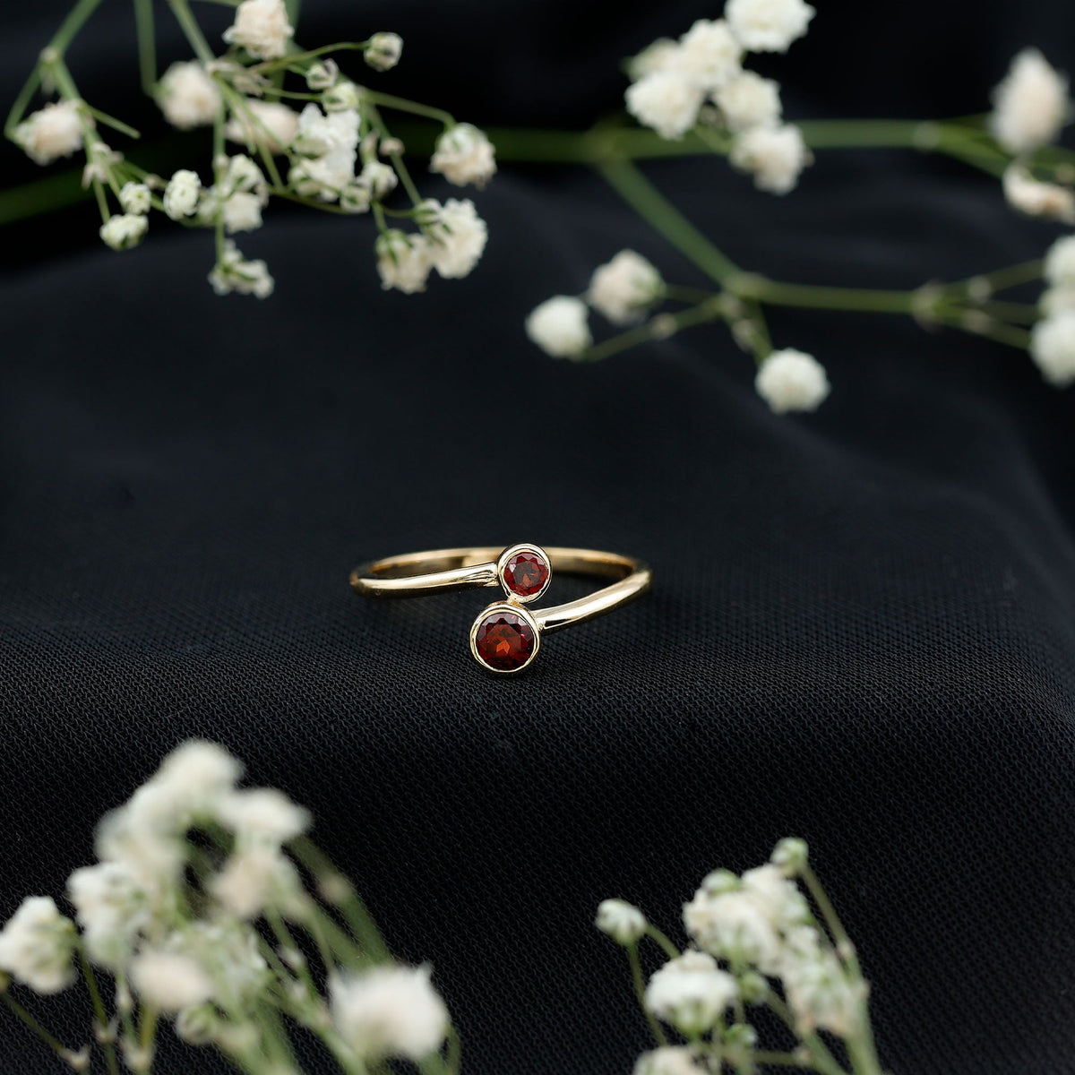 Natural Garnet 2 Stone Promise Ring with Bypass Shank