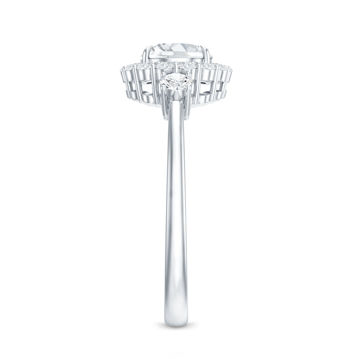 Round Cut Moissanite Halo Engagement Ring with Certificate