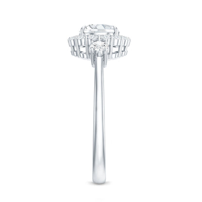 Round Cut Moissanite Halo Engagement Ring with Certificate