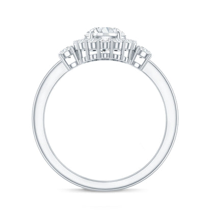 Round Cut Moissanite Halo Engagement Ring with Certificate