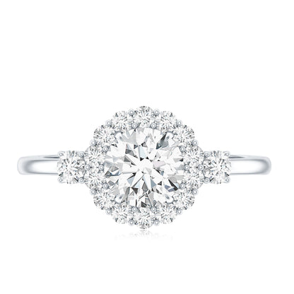 Round Cut Moissanite Halo Engagement Ring with Certificate