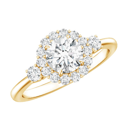 Round Cut Moissanite Halo Engagement Ring with Certificate