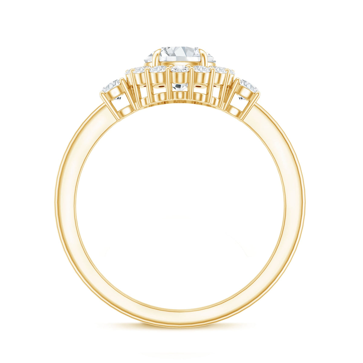 Round Cut Moissanite Halo Engagement Ring with Certificate