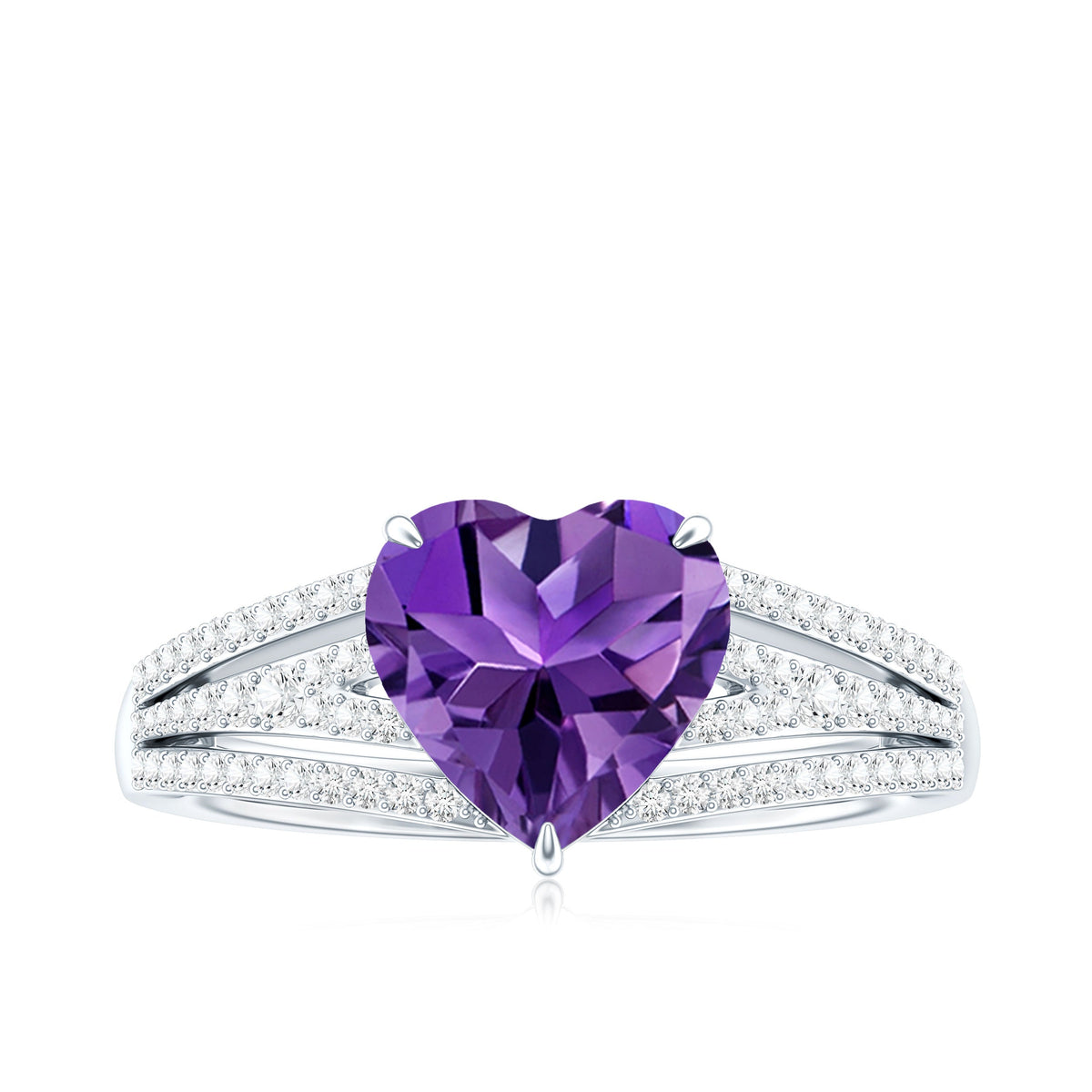 Natural 2 Carat Amethyst Heart Engagement Ring with Diamond Split Shank
