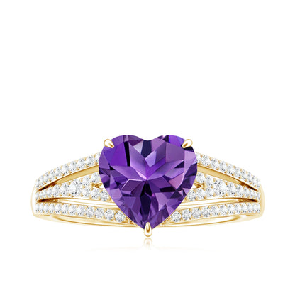 Natural 2 Carat Amethyst Heart Engagement Ring with Diamond Split Shank