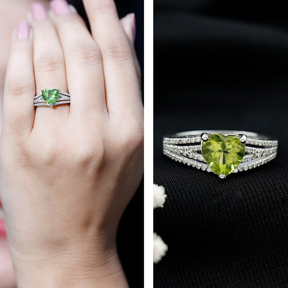 Natural 2 Carat Peridot Heart Engagement Ring with Diamond