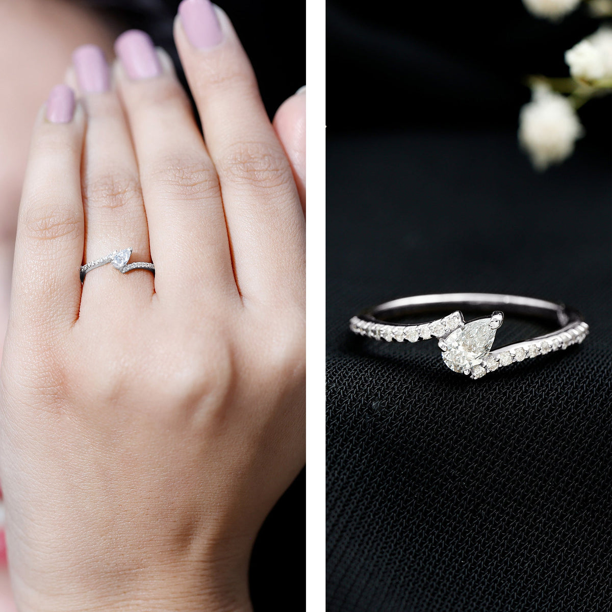 Certified Natural Diamond Promise Ring with Bypass Shank