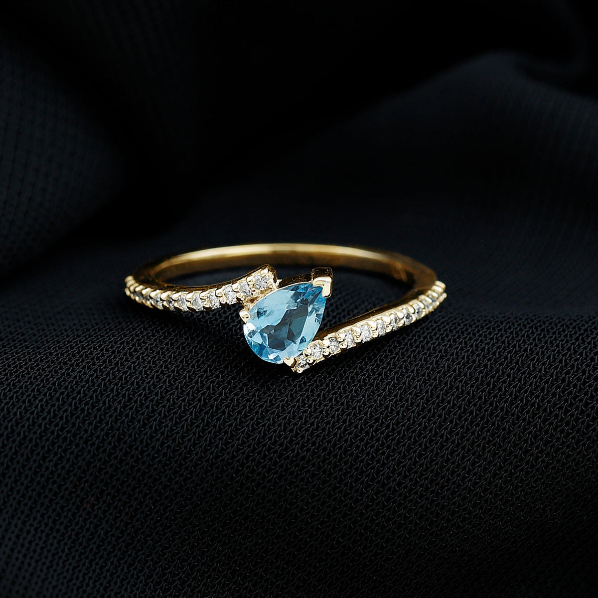 Real Aquamarine and Diamond Promise Ring in Bypass Shank
