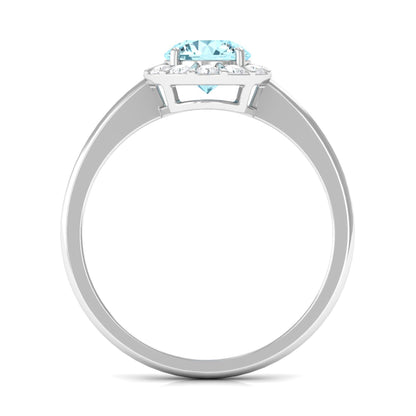 0.8 Carat Aquamarine Engagement Ring with Diamond Floating Halo
