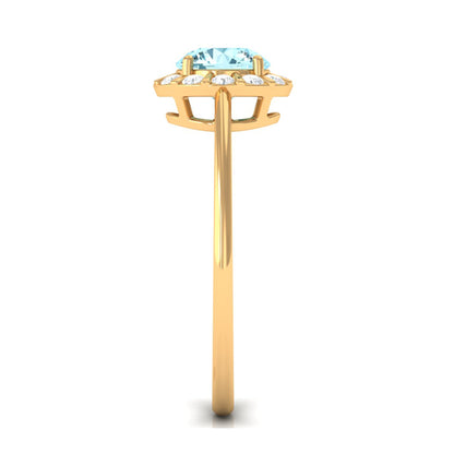 0.8 Carat Aquamarine Engagement Ring with Diamond Floating Halo