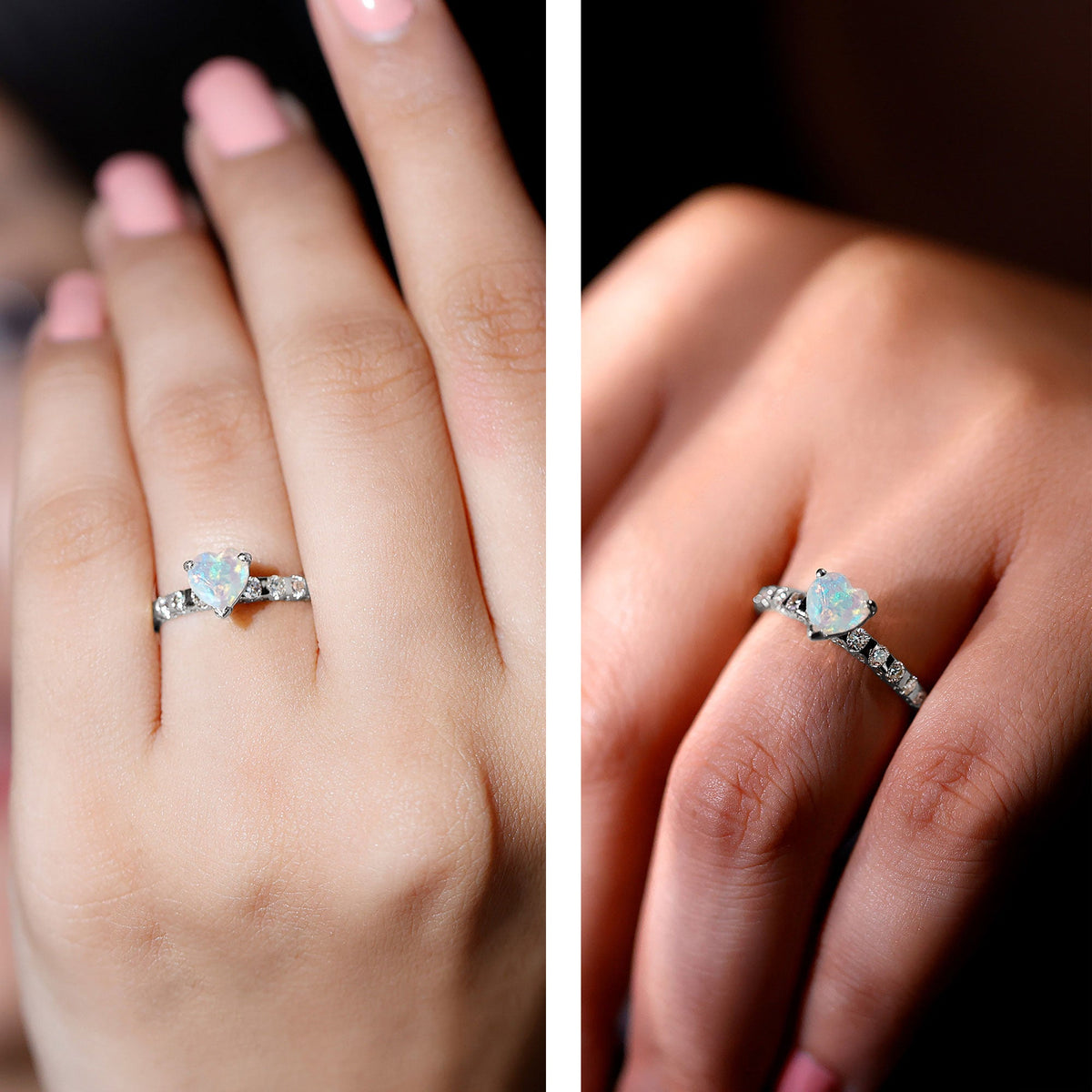 0.75 Carat Heart Shape Ethiopian Opal and Diamond Engagement Ring