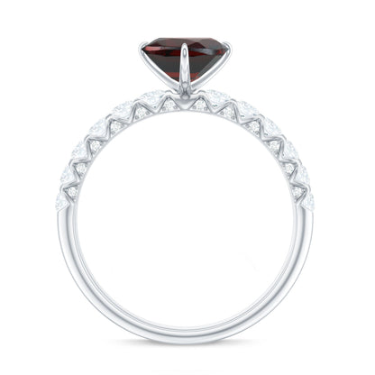 Natural 4 Carat Garnet Heart Engagement Ring with Diamond Side Stones