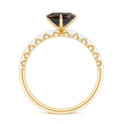 Natural 4 Carat Garnet Heart Engagement Ring with Diamond Side Stones