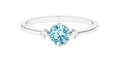 Natural 0.8 Carat Round Aquamarine Promise Ring with Diamond