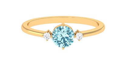 Natural 0.8 Carat Round Aquamarine Promise Ring with Diamond