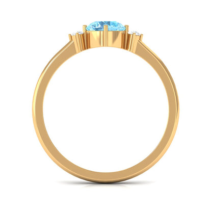 Natural 0.8 Carat Round Aquamarine Promise Ring with Diamond