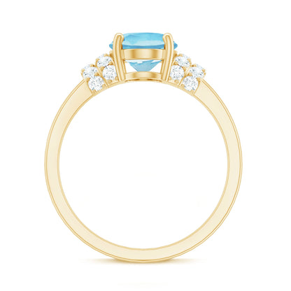 1 Carat Oval Cut Aquamarine Engagement Ring with Diamond Collar