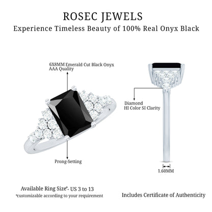 Certified 1.8 Carat Emerald Cut Black Onyx Engagement Ring with Diamonds