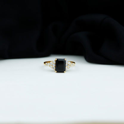 Certified 1.8 Carat Emerald Cut Black Onyx Engagement Ring with Diamonds