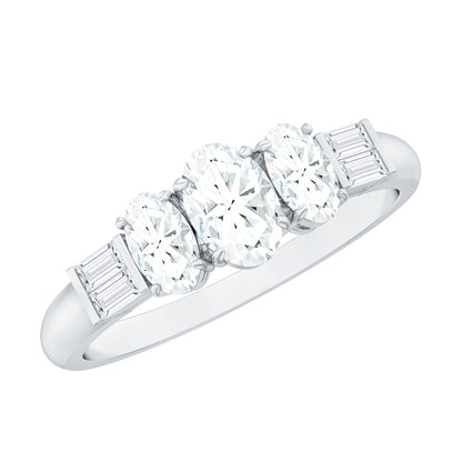 Oval Moissanite Three Stone Anniversary Ring for Women